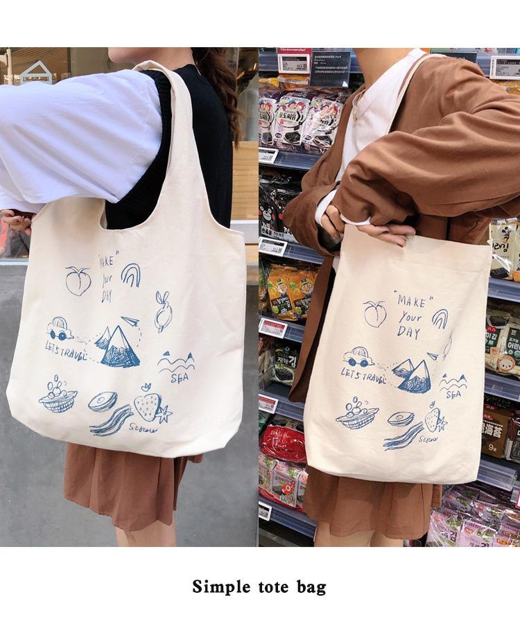 Shopping bag99304 ins单肩手提帆布包袋女可爱卡通插画托特包学生潮