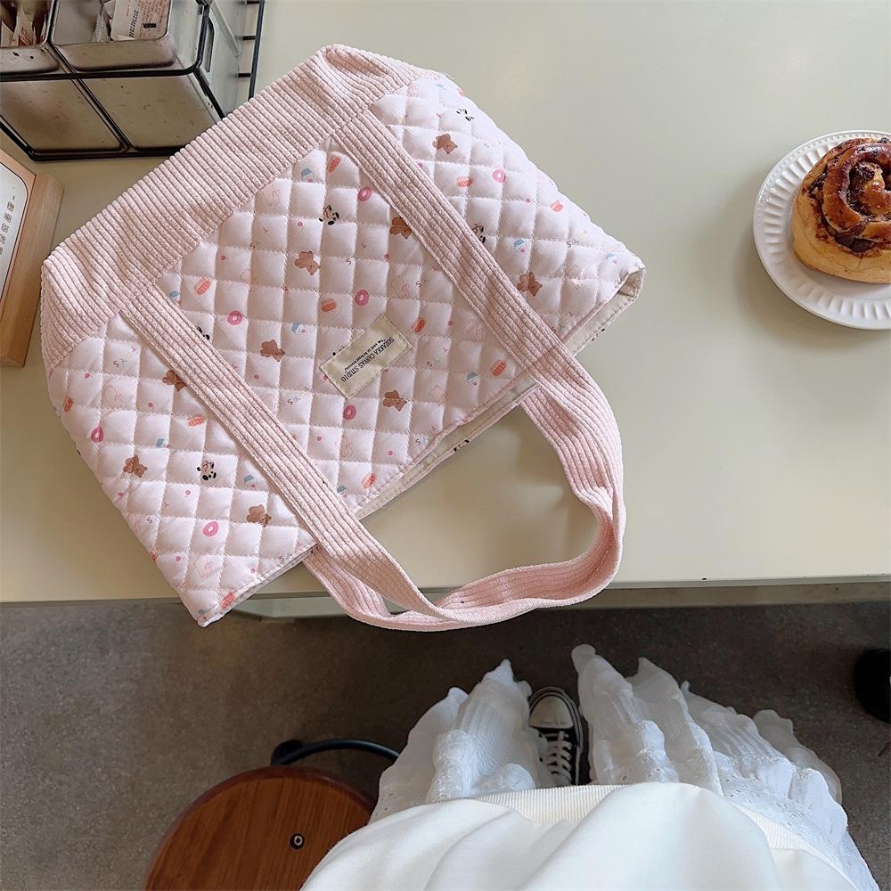 Shopping bag310263 可爱手提包女2023妈咪包便当包大容量绗缝夹棉手提通勤包