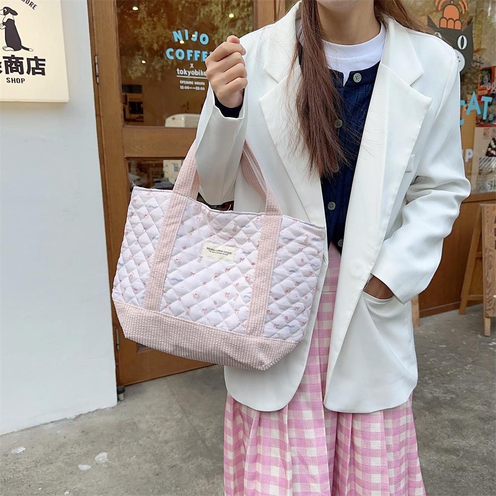 Shopping bag310263 可爱手提包女2023妈咪包便当包大容量绗缝夹棉手提通勤包