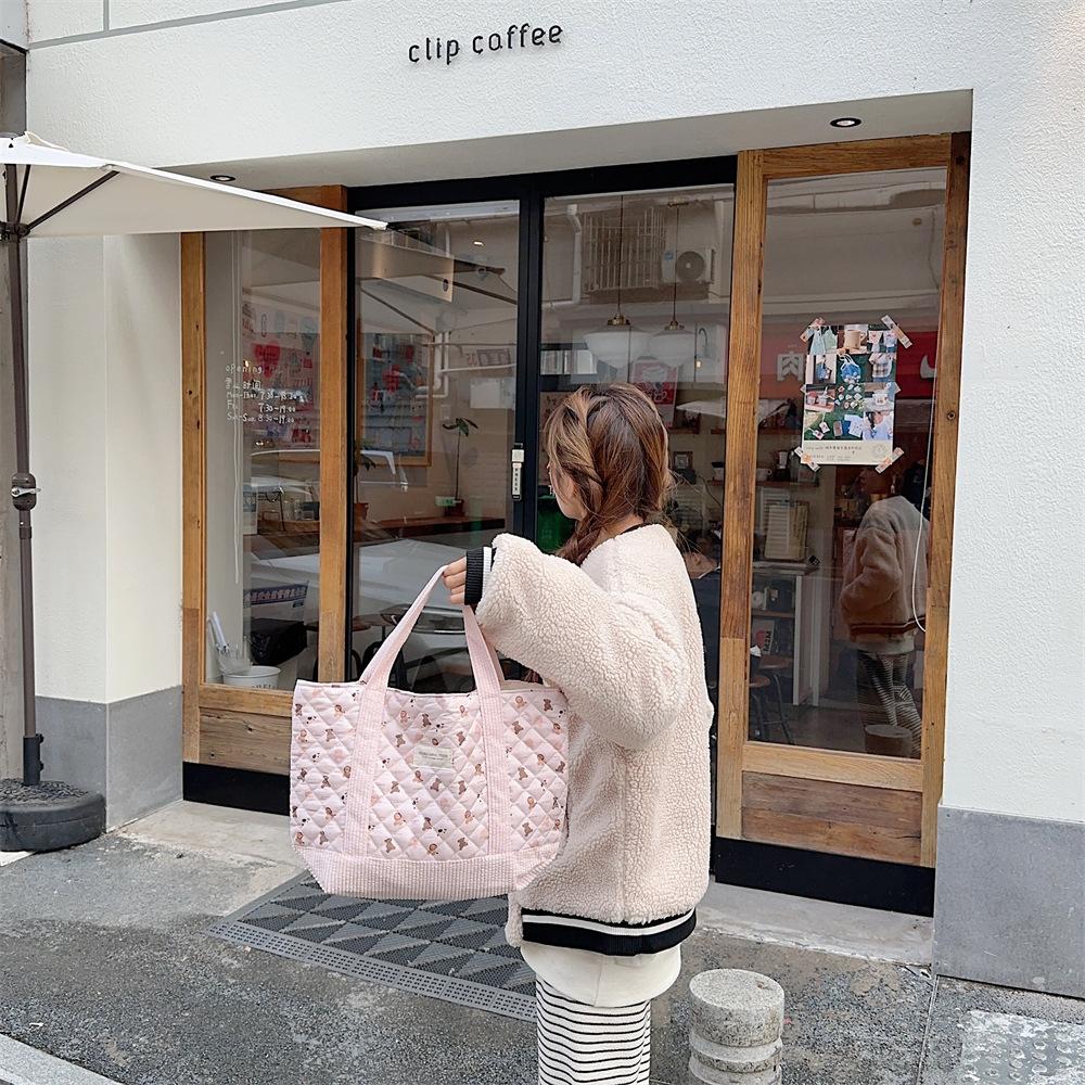 Shopping bag310263 可爱手提包女2023妈咪包便当包大容量绗缝夹棉手提通勤包