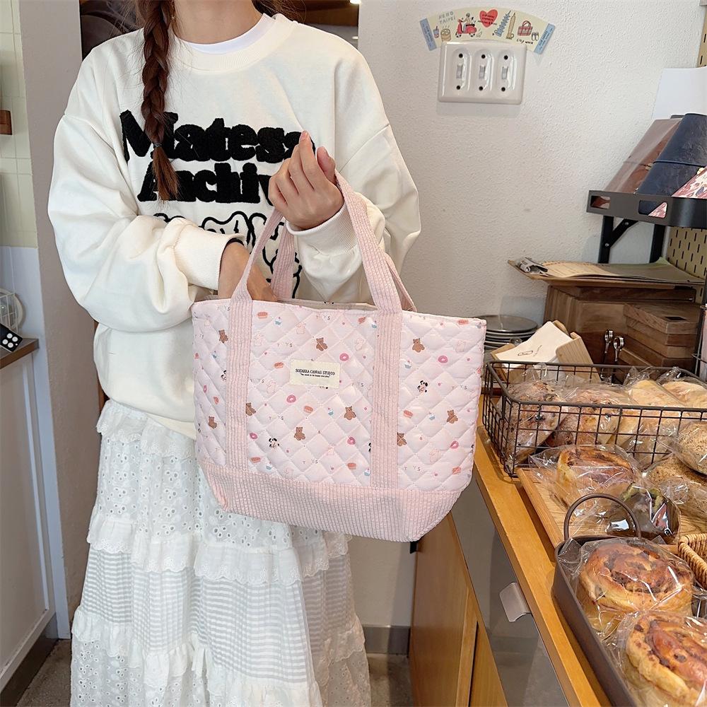 Shopping bag310263 可爱手提包女2023妈咪包便当包大容量绗缝夹棉手提通勤包