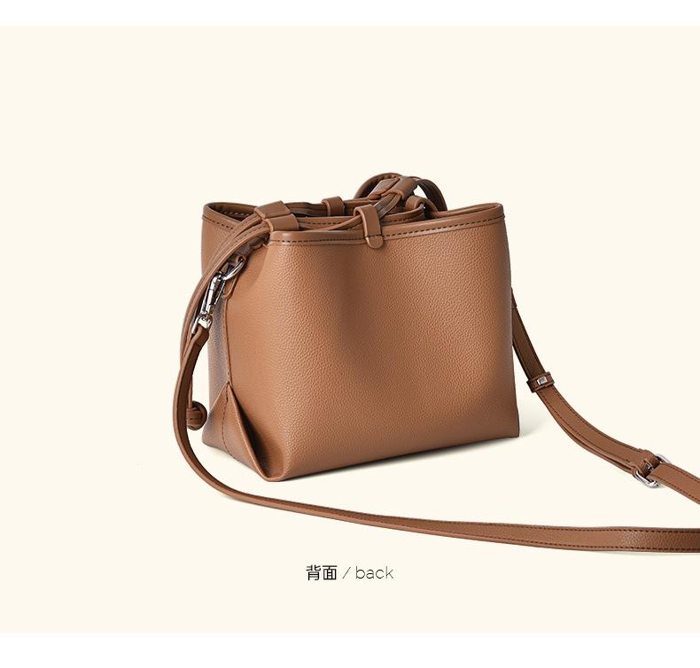 Shoulder handbag严选新款菜篮子包包女荔枝纹大容量水桶包抽绳花朵时尚单肩斜挎包