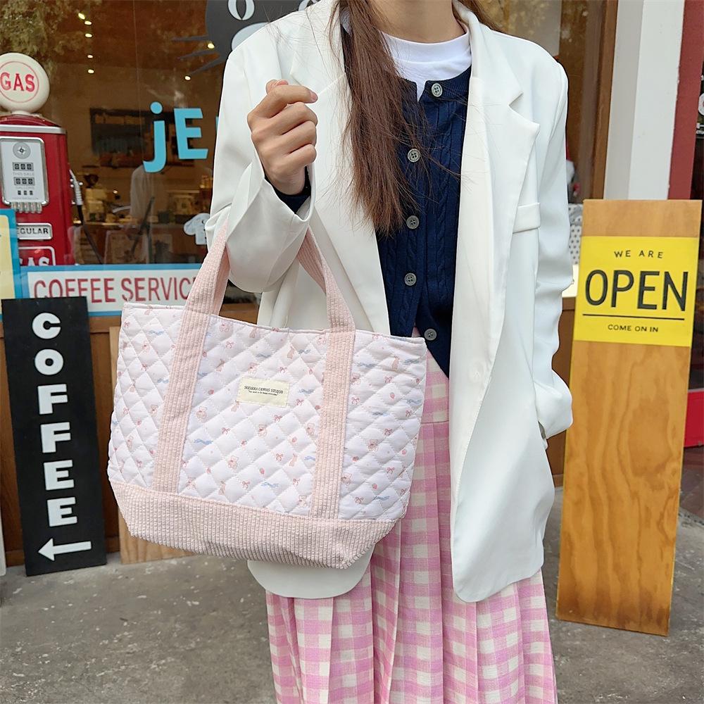 Shopping bag310263 可爱手提包女2023妈咪包便当包大容量绗缝夹棉手提通勤包