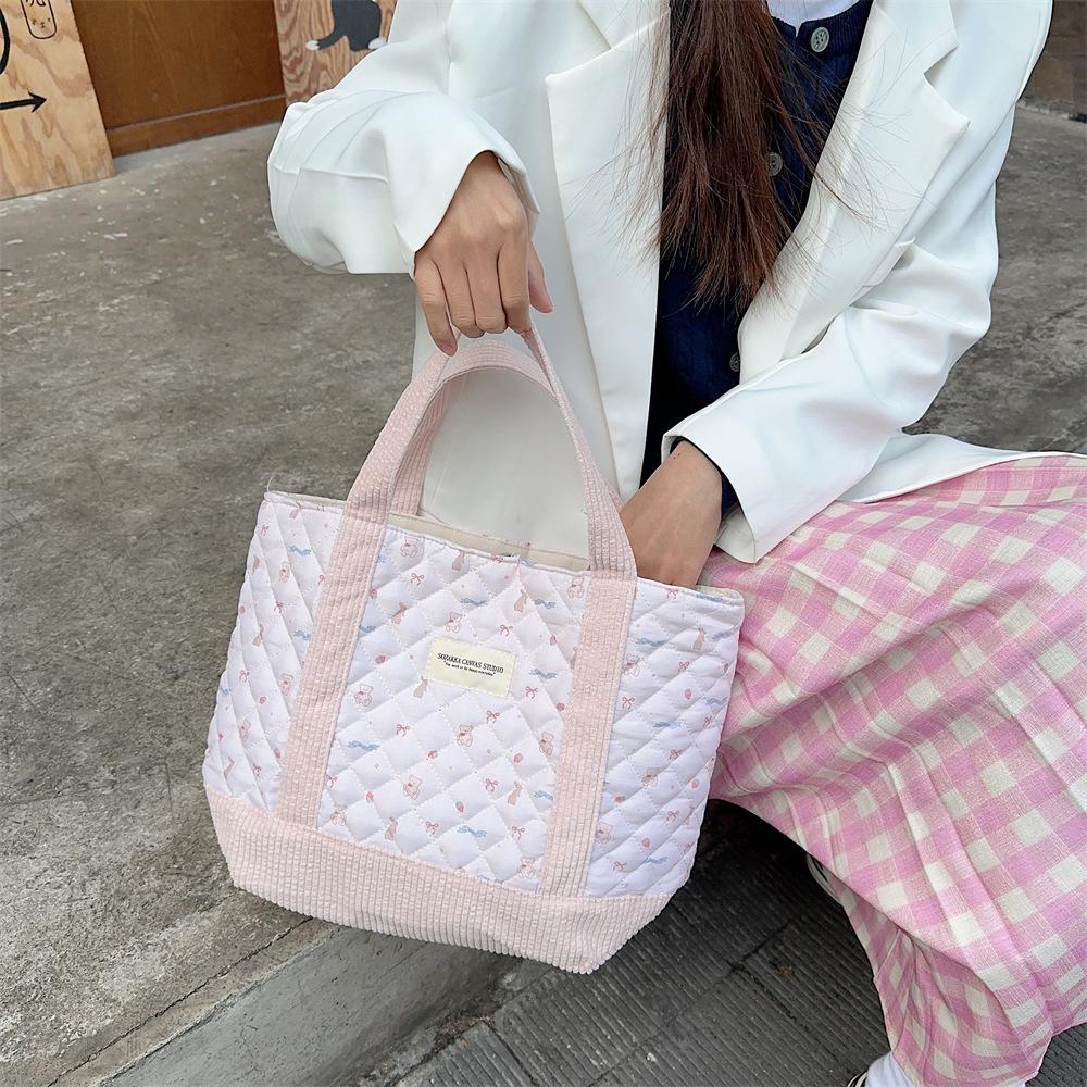Shopping bag310263 可爱手提包女2023妈咪包便当包大容量绗缝夹棉手提通勤包