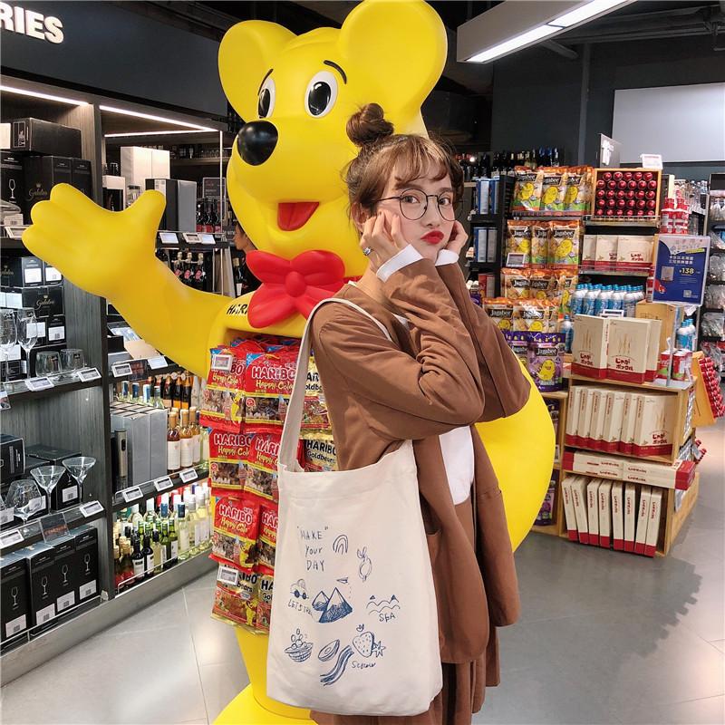 Shopping bag99304 ins单肩手提帆布包袋女可爱卡通插画托特包学生潮