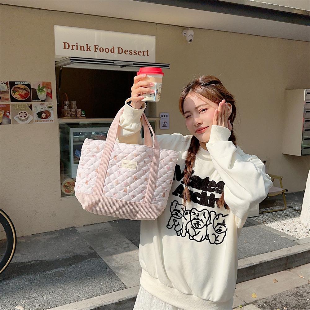 Shopping bag310263 可爱手提包女2023妈咪包便当包大容量绗缝夹棉手提通勤包