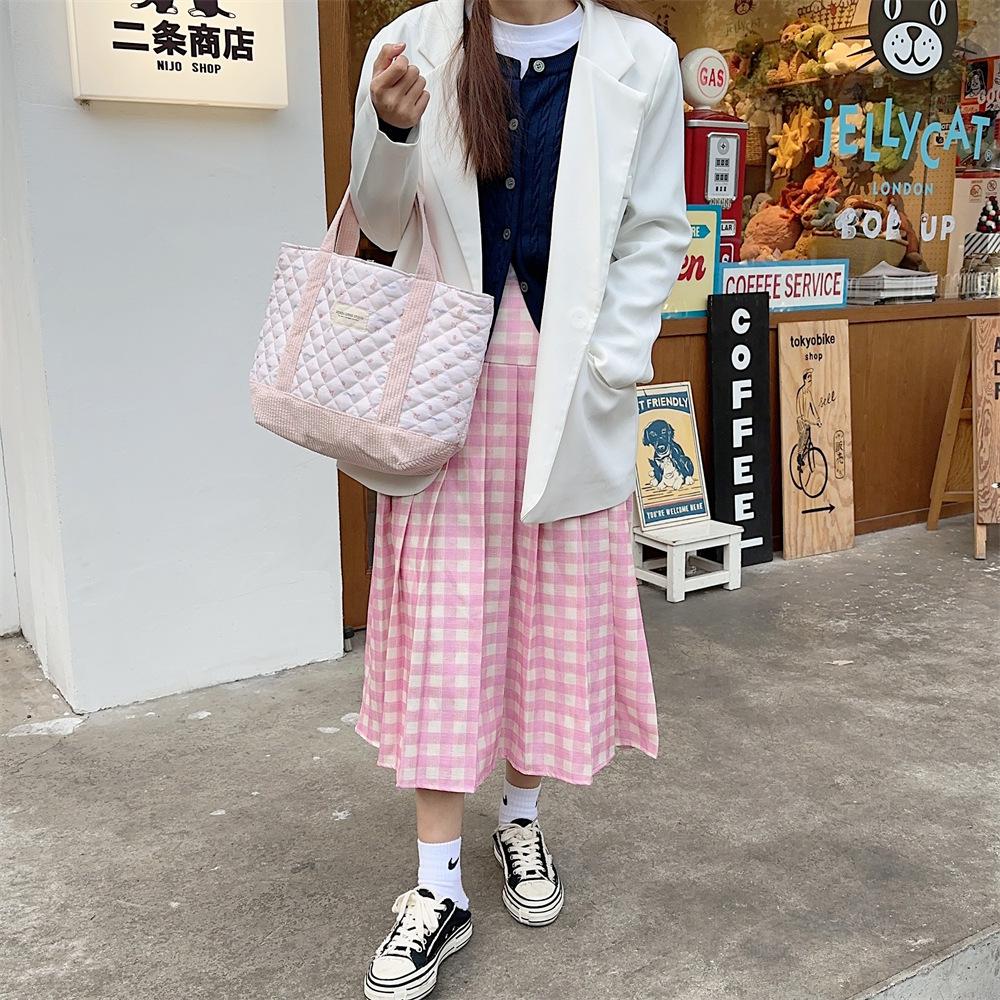 Shopping bag310263 可爱手提包女2023妈咪包便当包大容量绗缝夹棉手提通勤包