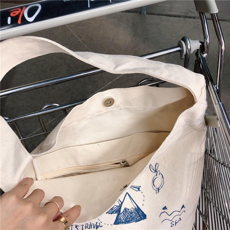 Shopping bag99304 ins单肩手提帆布包袋女可爱卡通插画托特包学生潮