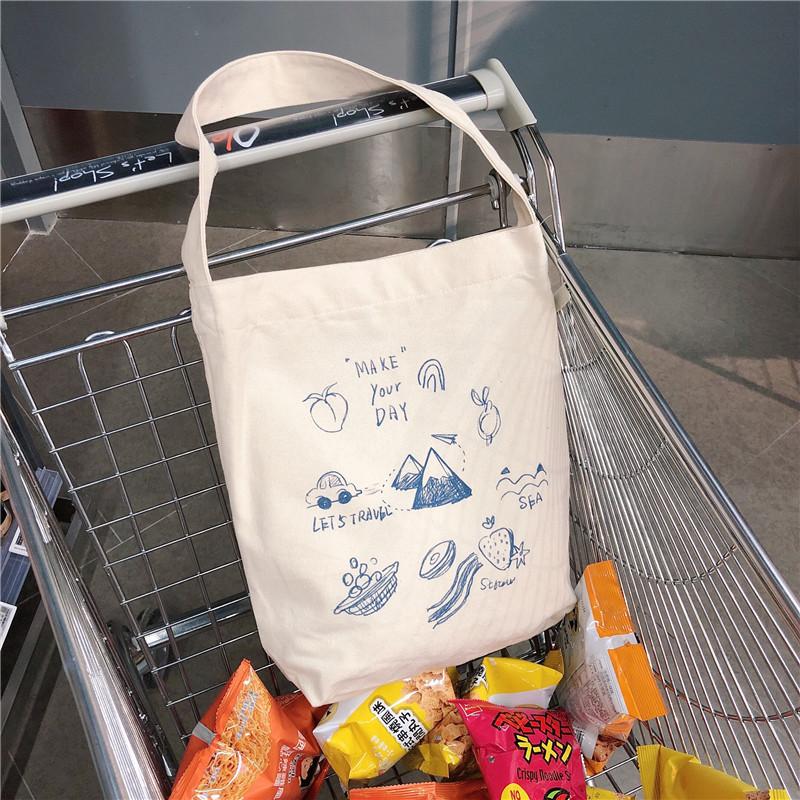 Shopping bag99304 ins单肩手提帆布包袋女可爱卡通插画托特包学生潮