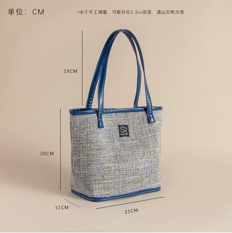 Tote bag帆布PU托特包 撞色小香单肩包大容量通勤包日系简约百搭手提包