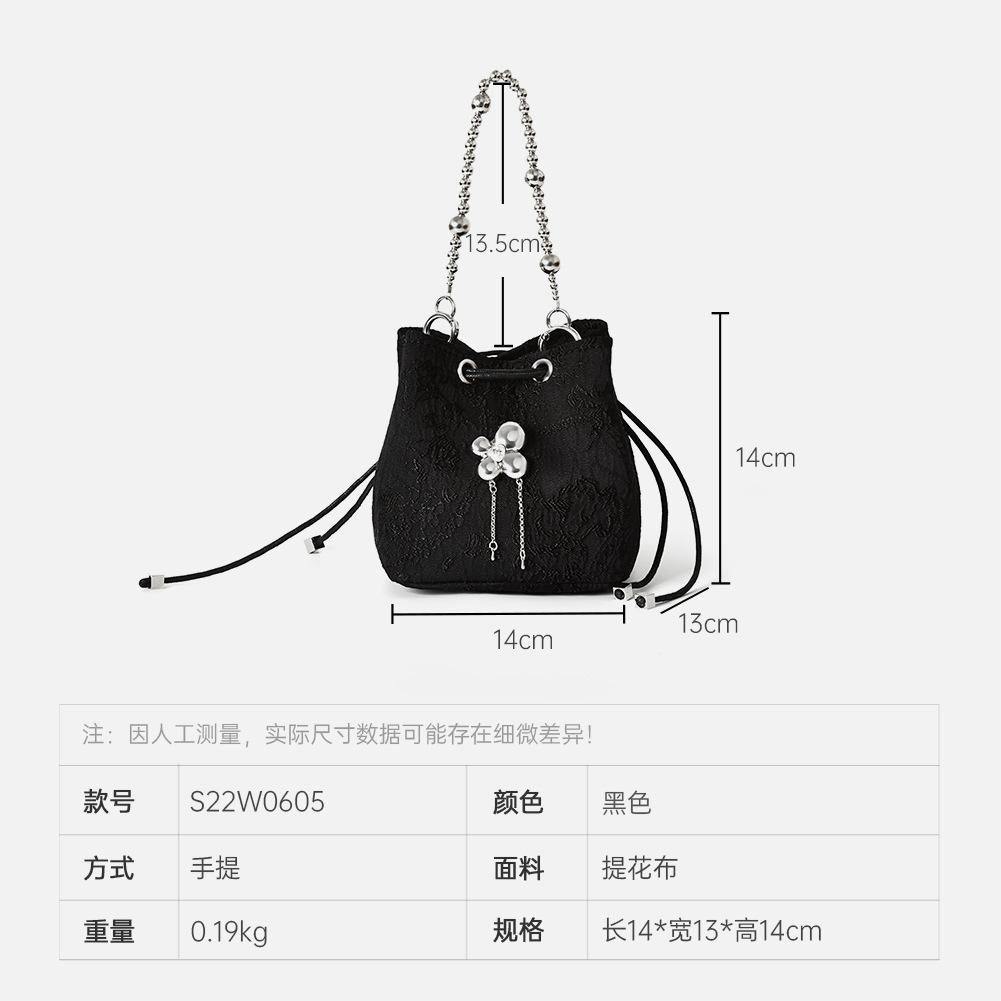 Shoulder handbag批发新款提花布水桶包国风抽带高级感女士手提包时尚链条小挎包