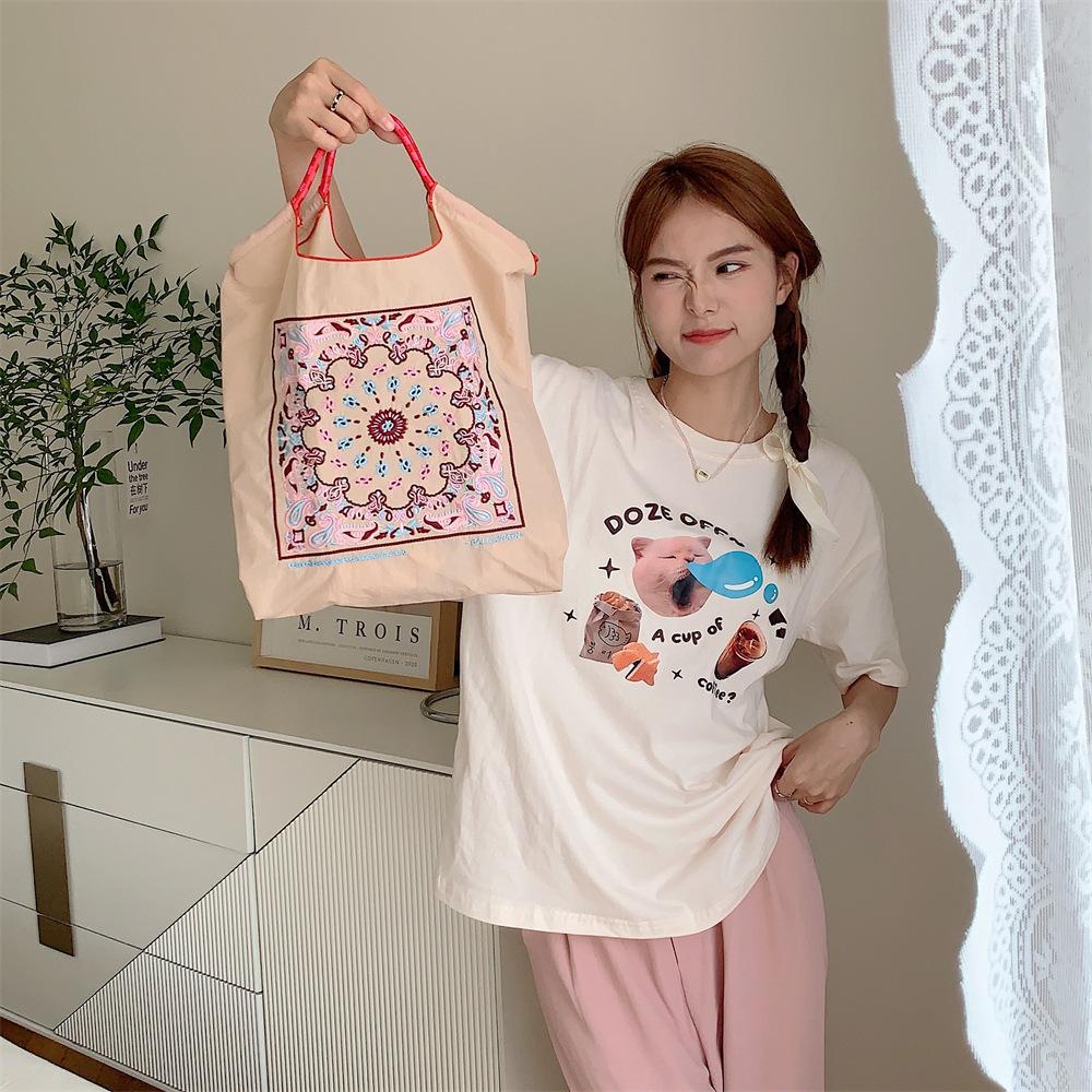 Shopping bag37232 ballchain卡通刺绣购物袋日系手拎袋逛街时尚手提单肩包