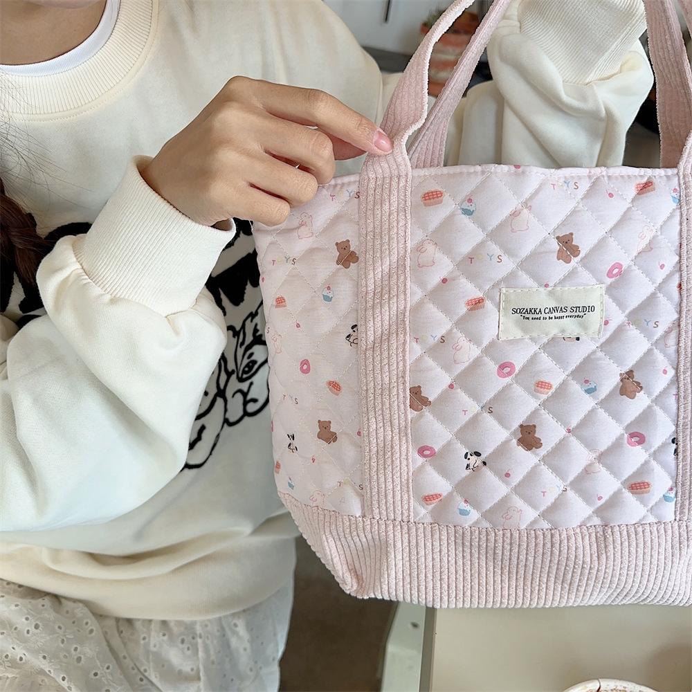 Shopping bag310263 可爱手提包女2023妈咪包便当包大容量绗缝夹棉手提通勤包