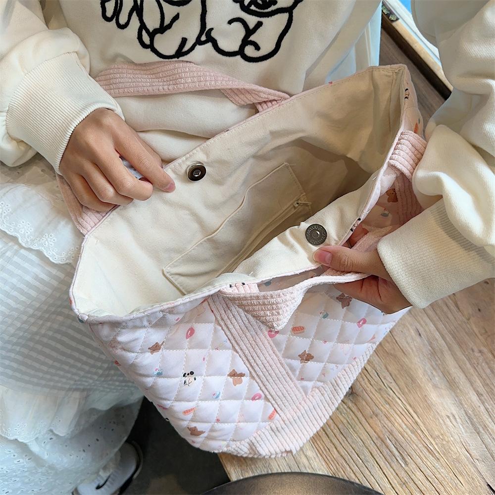 Shopping bag310263 可爱手提包女2023妈咪包便当包大容量绗缝夹棉手提通勤包