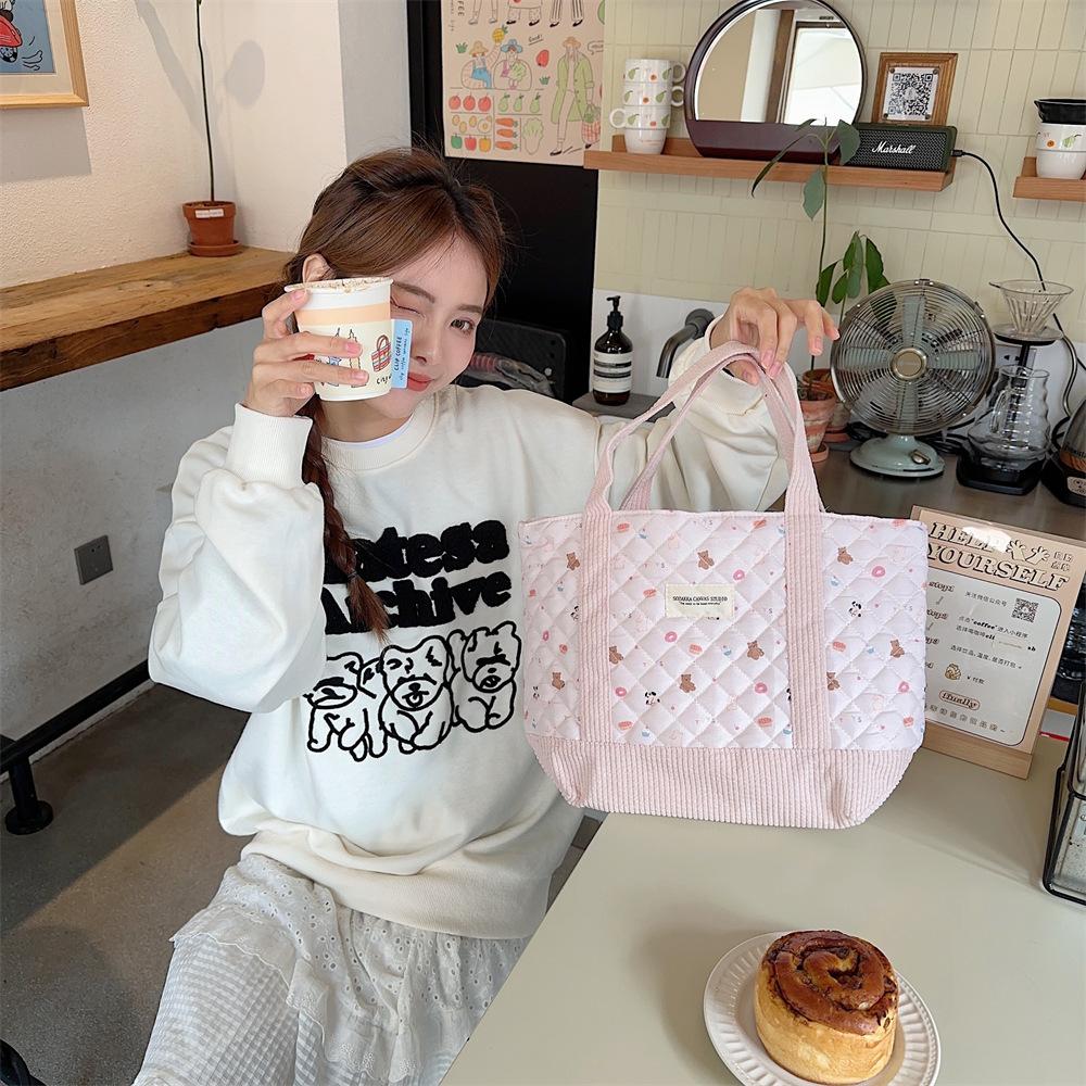 Shopping bag310263 可爱手提包女2023妈咪包便当包大容量绗缝夹棉手提通勤包