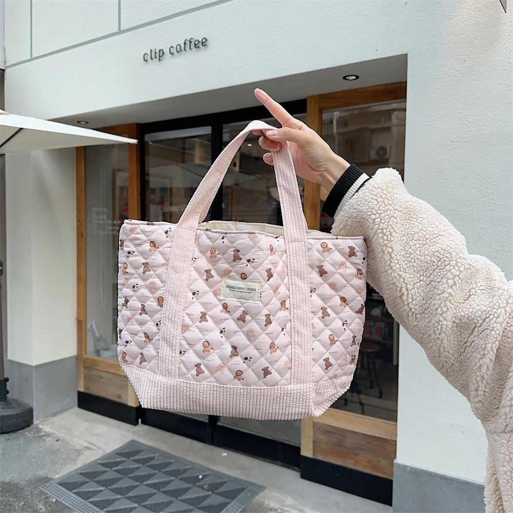 Shopping bag310263 可爱手提包女2023妈咪包便当包大容量绗缝夹棉手提通勤包