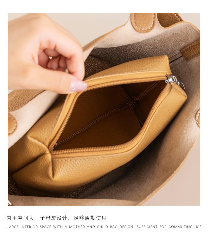 Shoulder handbag2024新款菜篮子包 荔枝纹纯色高级感手提子母包大容量水桶包现货