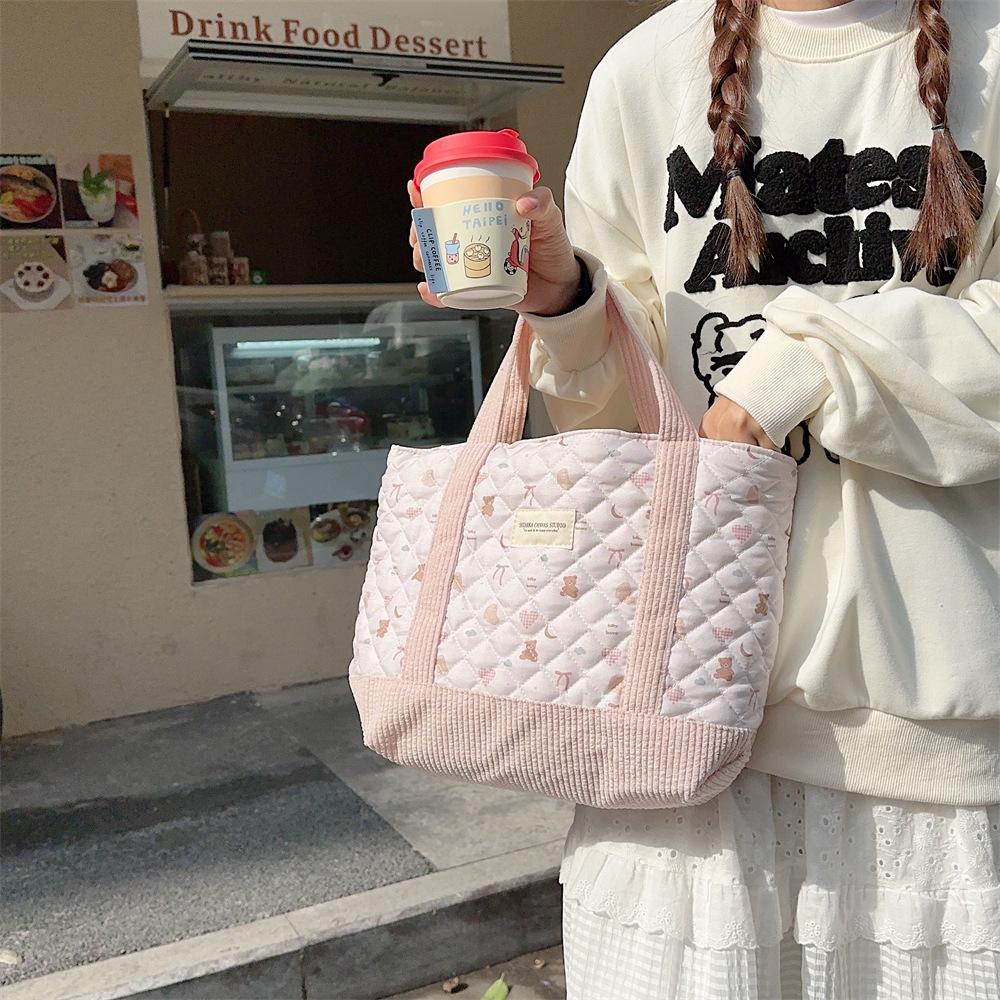 Shopping bag310263 可爱手提包女2023妈咪包便当包大容量绗缝夹棉手提通勤包