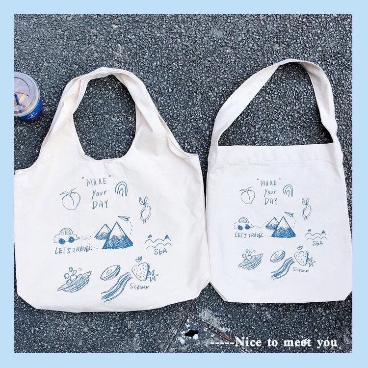 Shopping bag99304 ins单肩手提帆布包袋女可爱卡通插画托特包学生潮