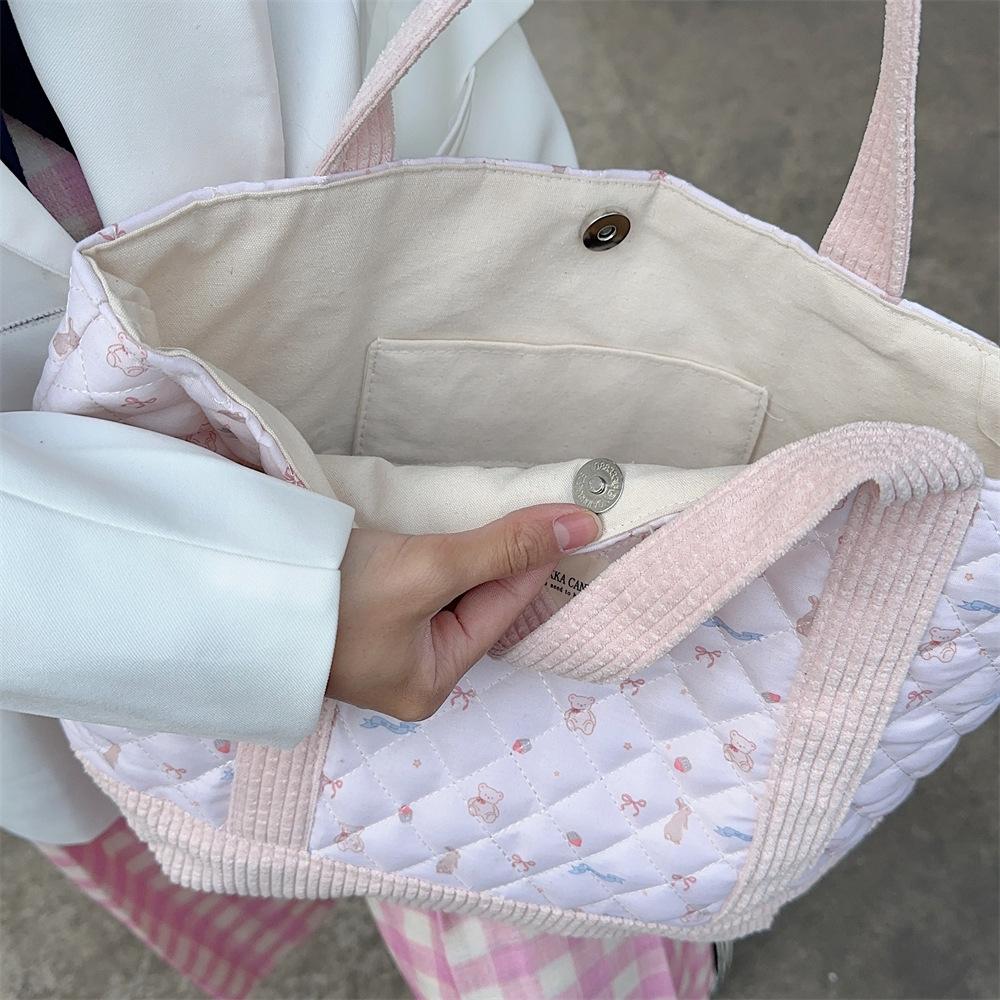 Shopping bag310263 可爱手提包女2023妈咪包便当包大容量绗缝夹棉手提通勤包