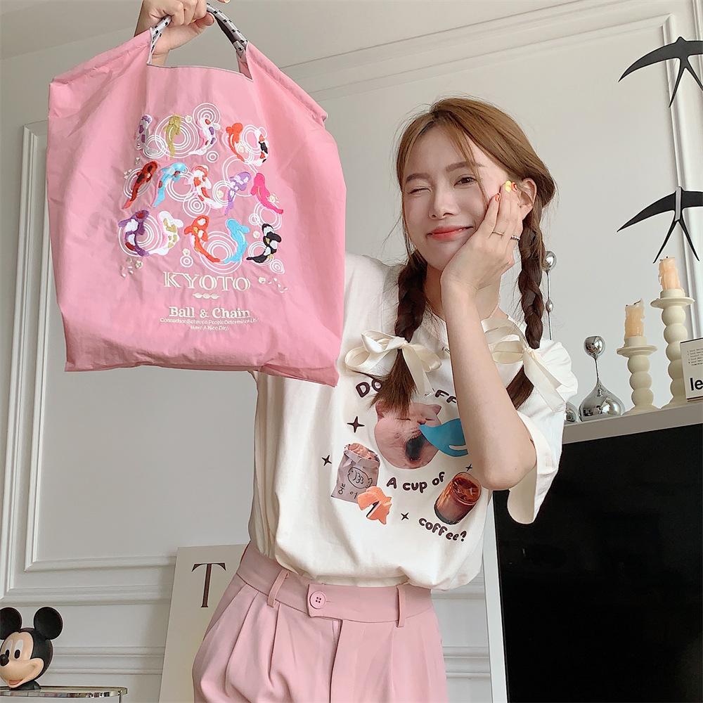 Shopping bag37232 ballchain卡通刺绣购物袋日系手拎袋逛街时尚手提单肩包