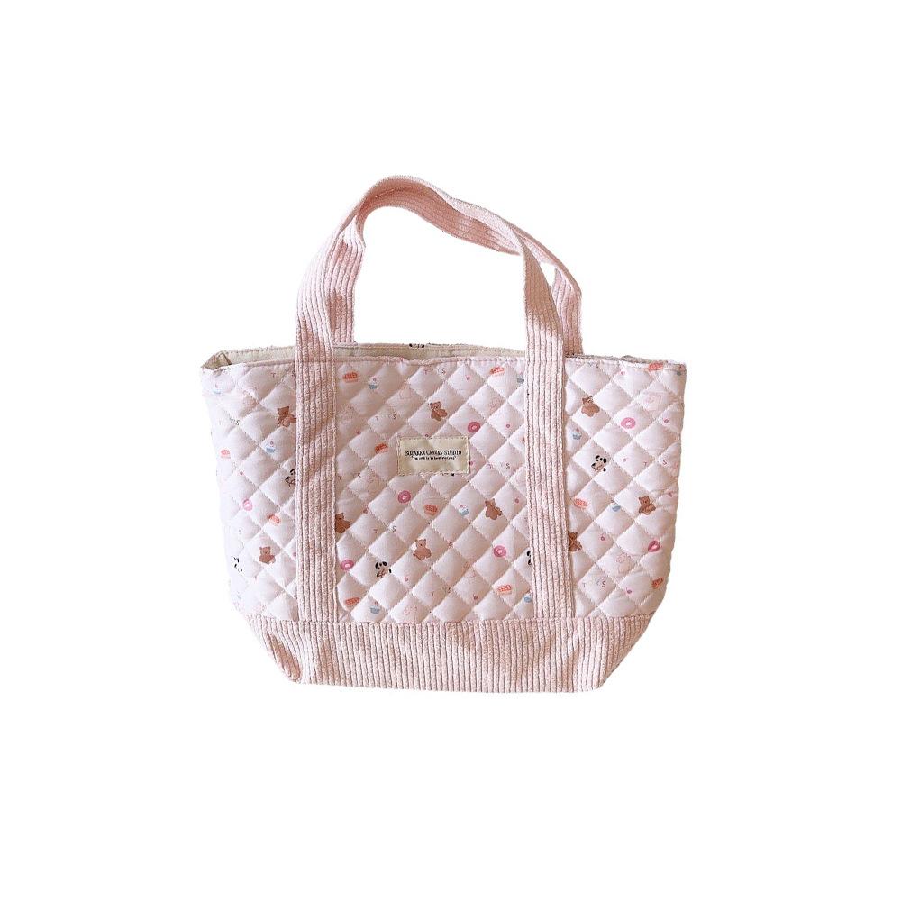 Shopping bag310263 可爱手提包女2023妈咪包便当包大容量绗缝夹棉手提通勤包