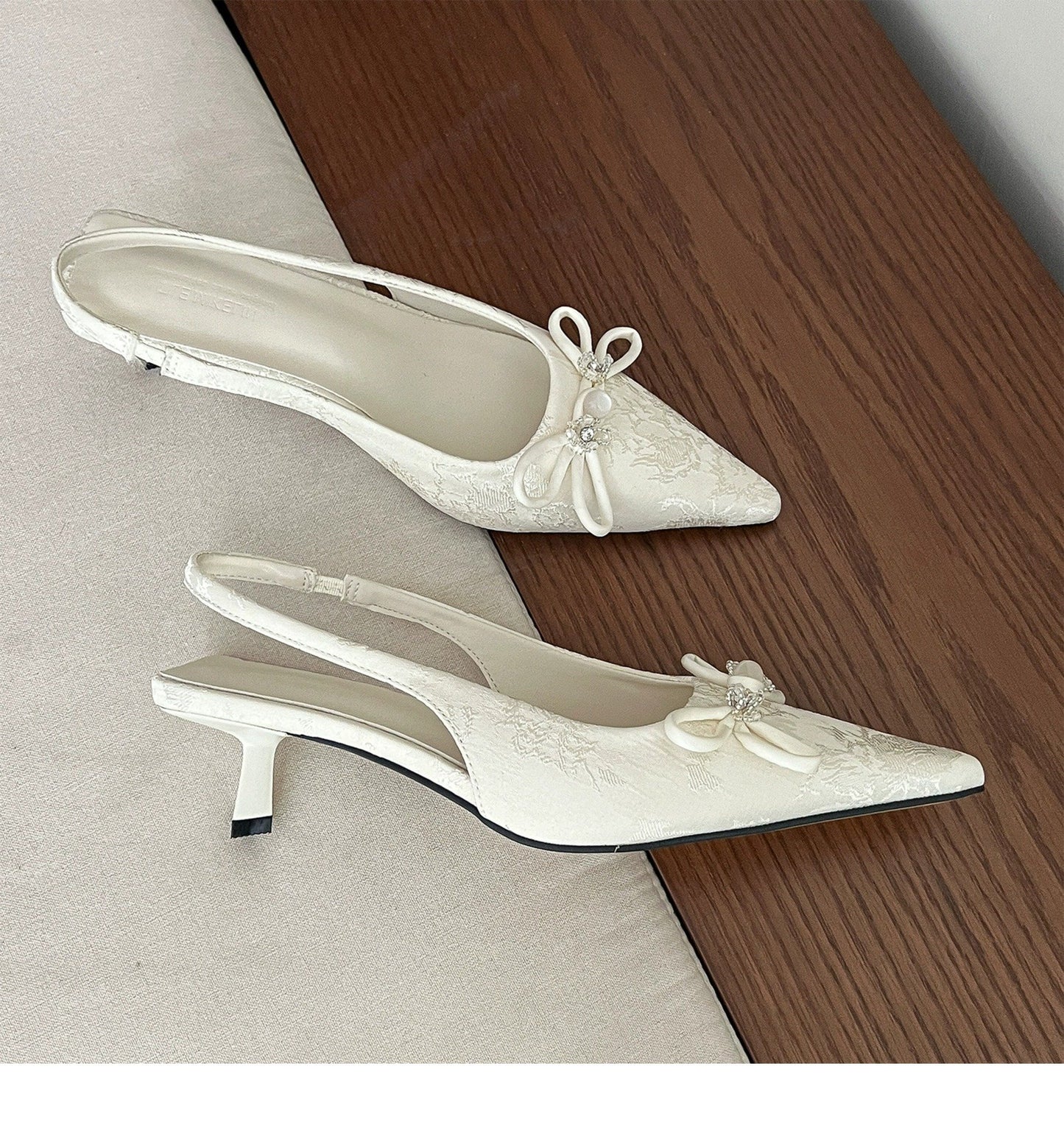 Chunky heel shoes白莲浮生!尖头新中式蝴蝶结高跟凉鞋女春夏后空浅口2024新款