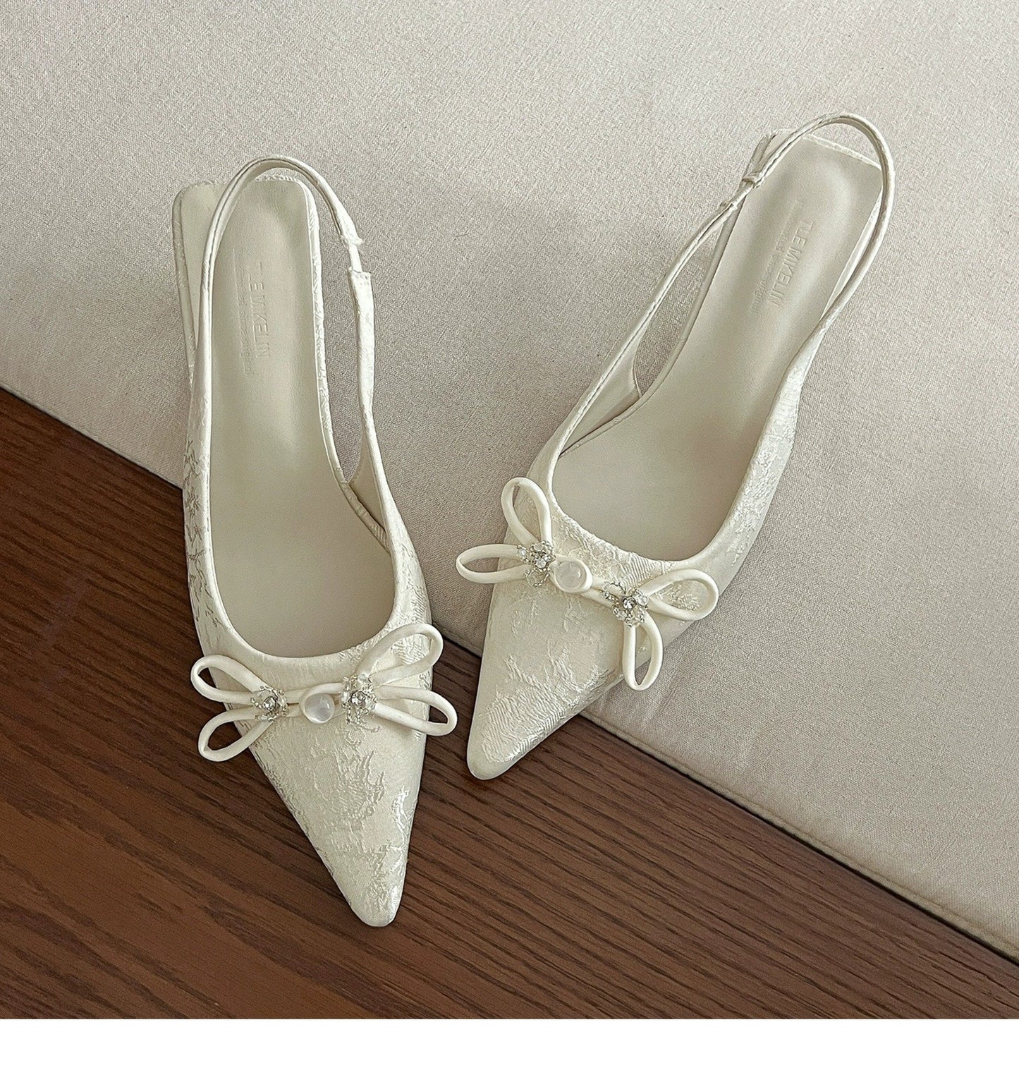 Chunky heel shoes白莲浮生!尖头新中式蝴蝶结高跟凉鞋女春夏后空浅口2024新款