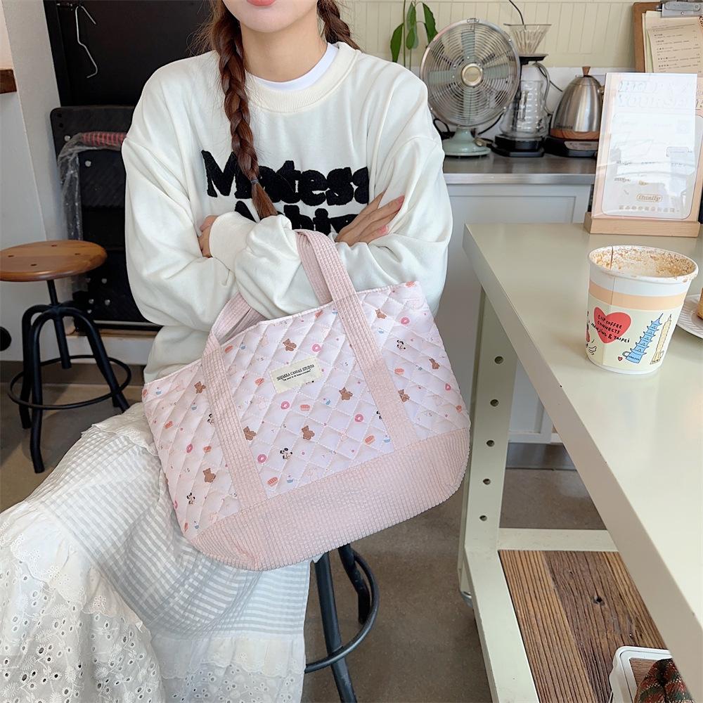 Shopping bag310263 可爱手提包女2023妈咪包便当包大容量绗缝夹棉手提通勤包