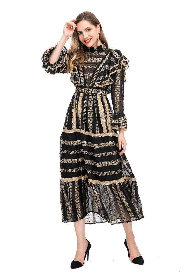 European and American women's clothing autumn and winter new pure want to see through royal elder sister fried street slim hip fishtail long dress 224603