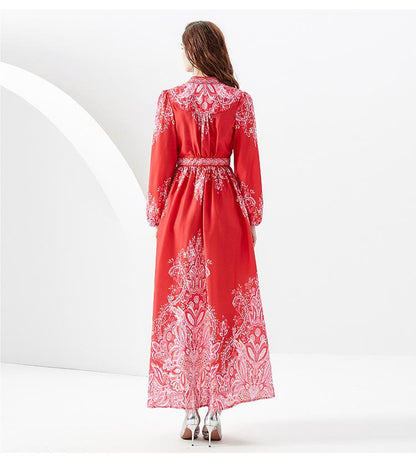 Party Romance with you D1 Long dress with red lantern sleeves