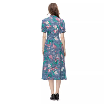 Party 2023 European and American Cross-border Light Luxury Women's Summer New French Casual Printed Belt Slim Fit dress 232406