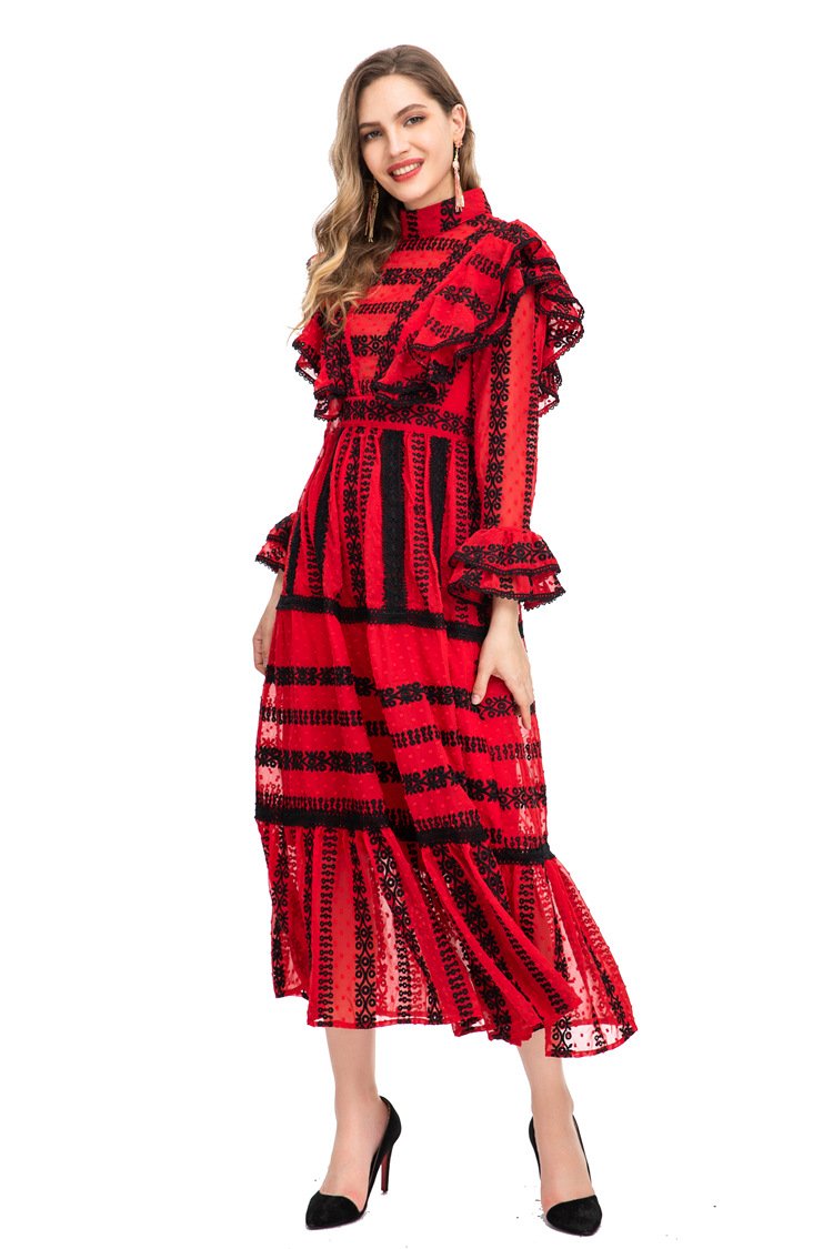 22 European and American women's clothing autumn and winter new pure want to see through royal elder sister fried street slim hip fishtail long dress 224603