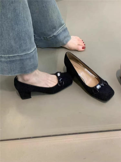 Chunky heel shoes玛丽珍鞋女仙女高跟鞋2024年新款法式气质优雅粉色爱心粗跟单鞋