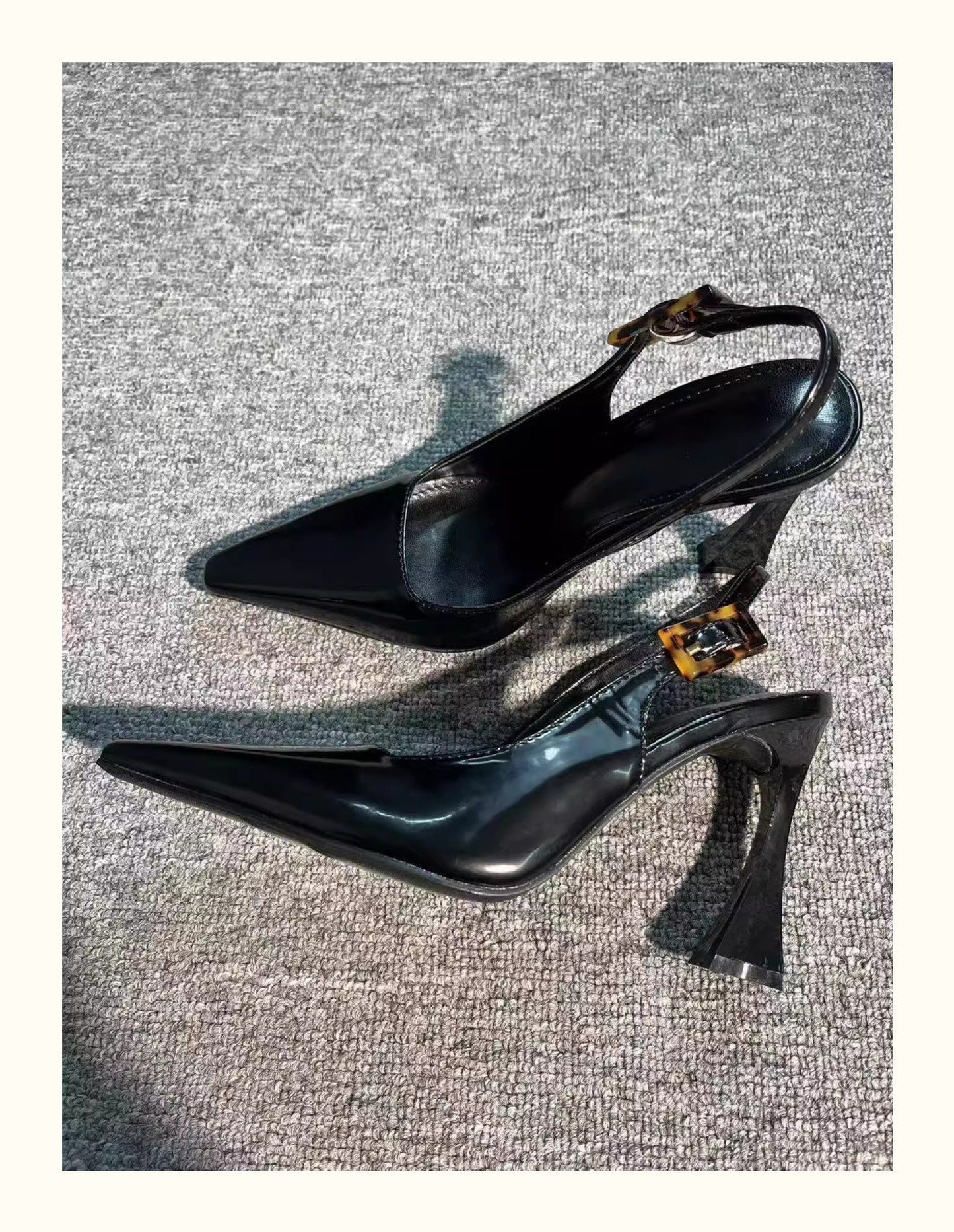 Chunky heel shoes朴彩英rose包头凉鞋女2024春季新尖头后空单鞋漆皮细跟性感高跟鞋