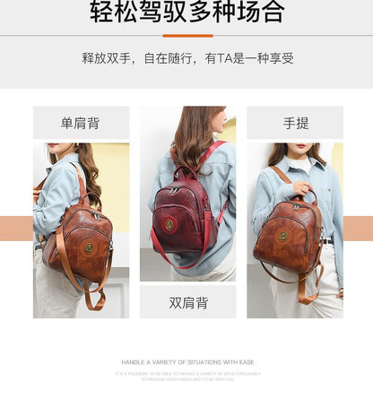 Backpack跨境外贸高级双肩包包女2024新款潮小众质感复古单肩包户外旅行包