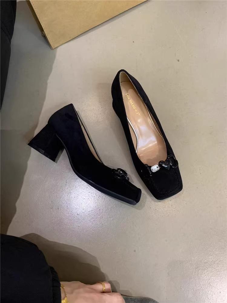 Chunky heel shoes玛丽珍鞋女仙女高跟鞋2024年新款法式气质优雅粉色爱心粗跟单鞋