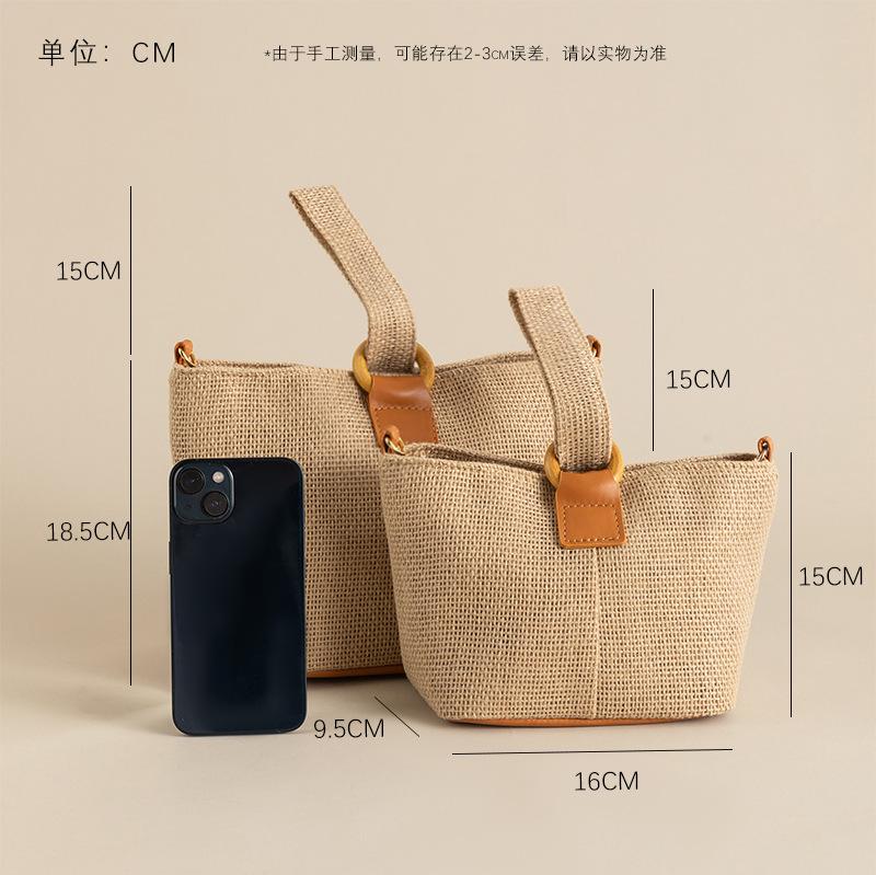 Shoulder handbag【加工定制】亚麻编织手提包 民族风时尚手拎包网红ins编织水桶