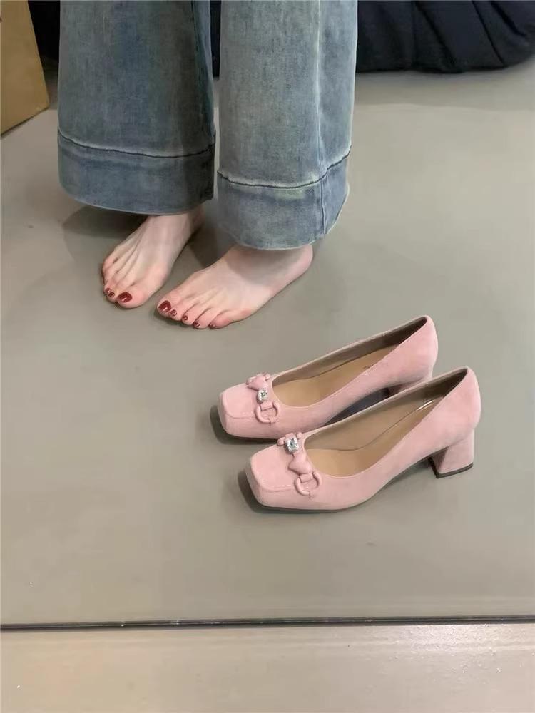 Chunky heel shoes玛丽珍鞋女仙女高跟鞋2024年新款法式气质优雅粉色爱心粗跟单鞋