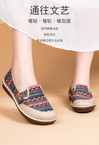 Flat cloth shoes女士春季新款休闲鞋亚麻透气浅口老北京布鞋平底时尚女款绣花鞋子