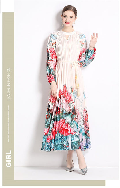 Romance with you D1 lantern sleeve fringe pleated dress