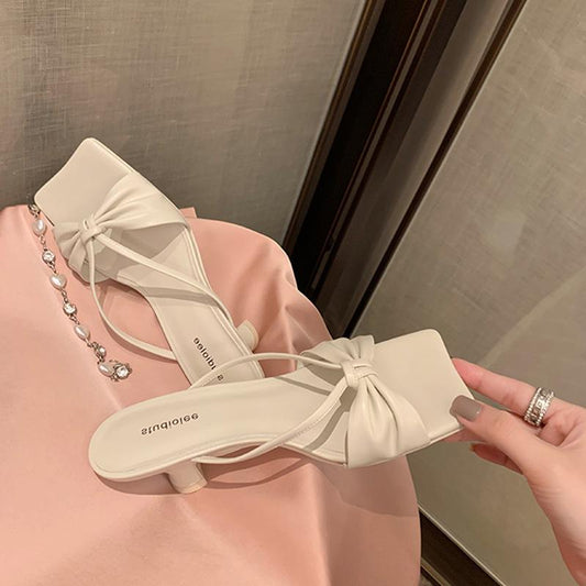 Peep-toe heels法式凉鞋女2023新款夏季仙女细带小粗跟一字带拖鞋外穿中高跟鞋子