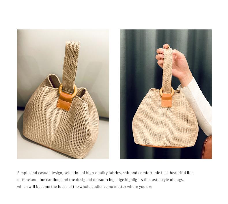 Shoulder handbag【加工定制】亚麻编织手提包 民族风时尚手拎包网红ins编织水桶