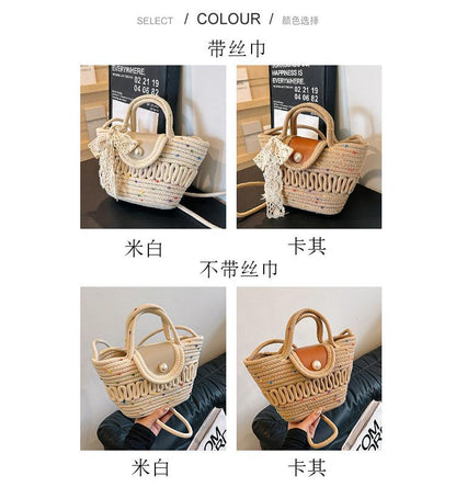 Shopping bag编织时尚温柔丝巾手提包2024春夏百搭ins单肩斜挎包托特包女包