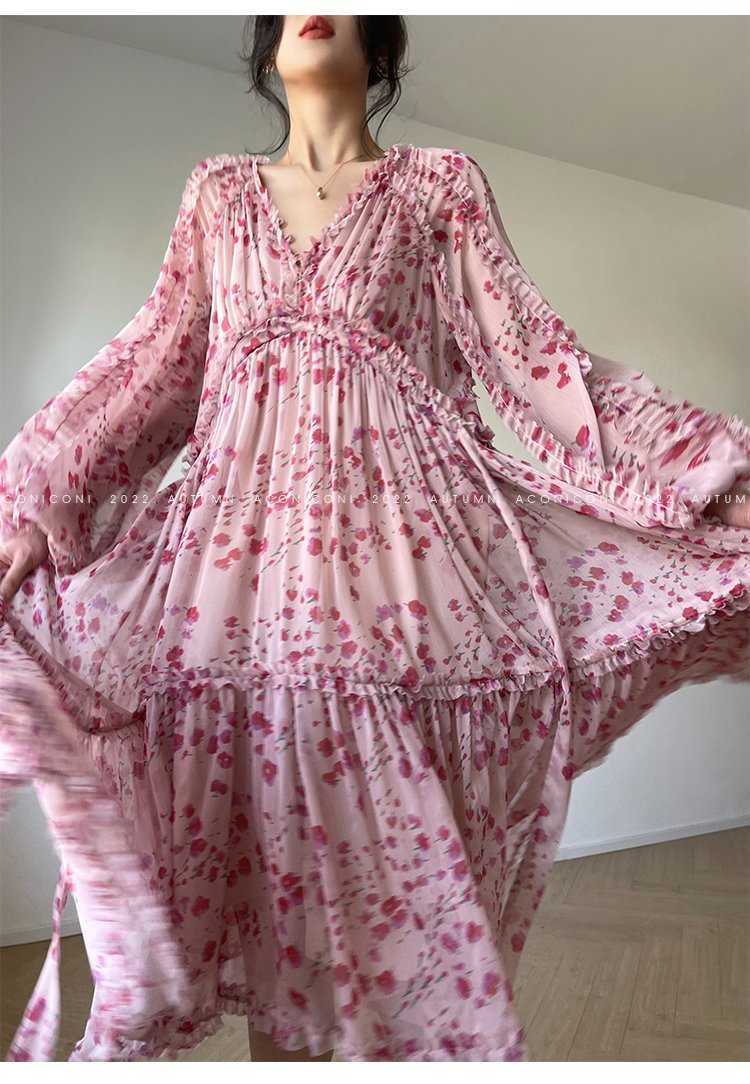 Party Gentle Style Puff Sleeve Floral Dress