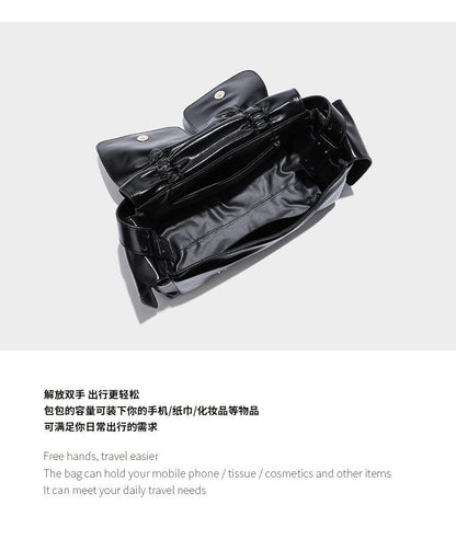 Shoulder handbag2024新款褶皱手提包绑带带结饰相机包女时尚百搭抽绳单肩斜挎包包