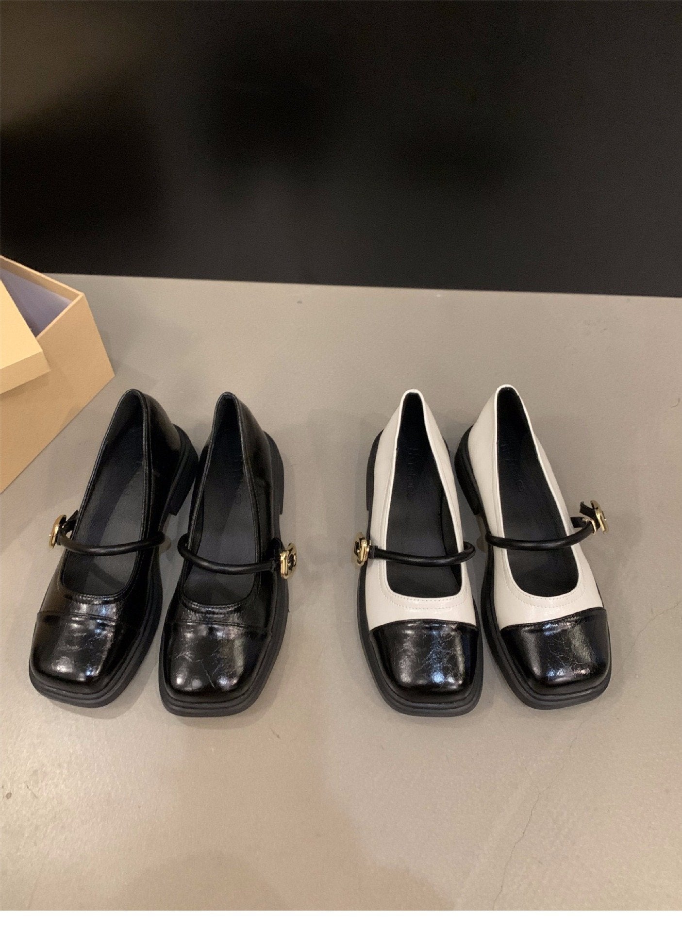 Chunky heel shoes法式拼色玛丽珍晚晚单鞋女鞋子2024年新款春秋季方头英伦风小皮鞋