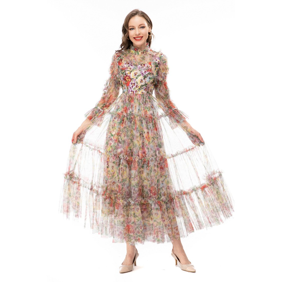 Fairy Cross-border Three-dimensional Embroidery Gauze Dress