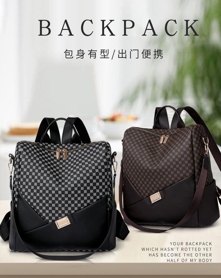 Backpack女士双肩包2023新款大容量老花时尚百搭女包包轻便休闲旅行小背包