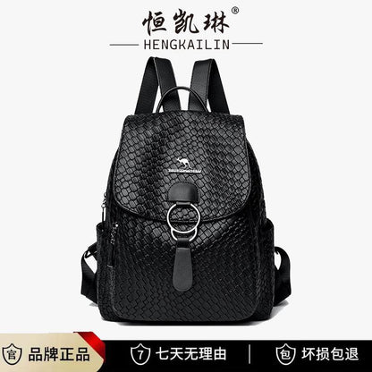 Backpack跨境外贸双肩包女2024新款时尚真皮质感大容量背包百搭软皮妈妈包